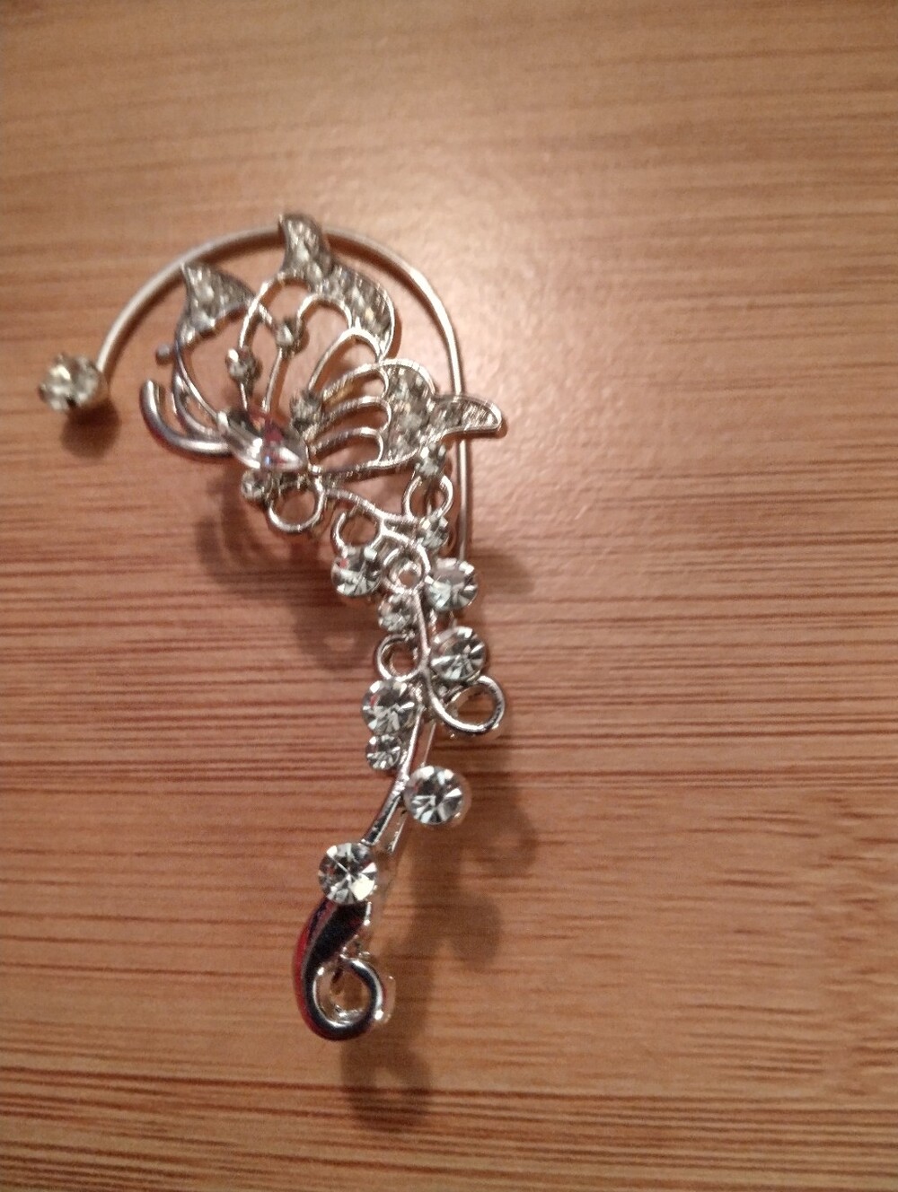 Silver Crystal Floral Drape Ear Cuff